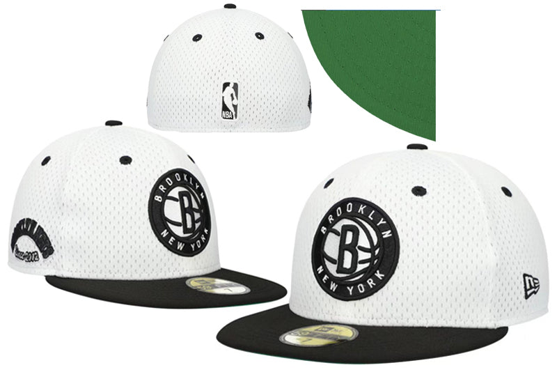 New Era 59FIFTY Brooklyn Nets Mesh Panel Side Patch Fitted Hat - White Black Green Undervisor