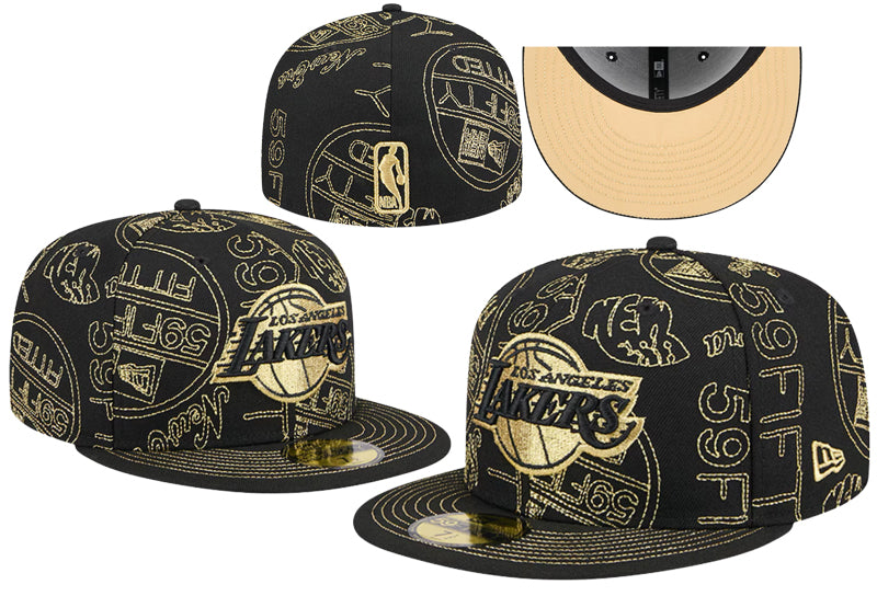 Los Angeles Lakers Black Gold Allover Pattern 59Fifty Fitted Cap