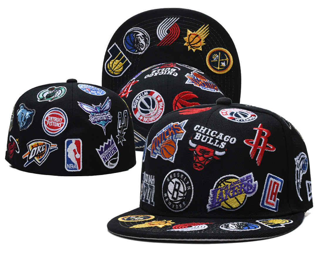 NBA Teams Logos Embroidered Flat Bill Snapback Cap Black Streetwear Basketball Hat