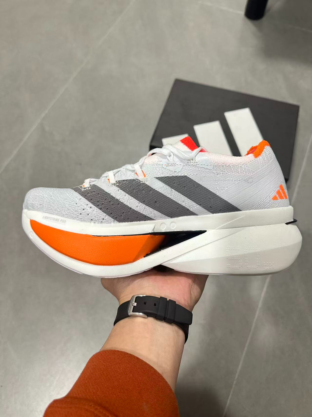 Adidas ADIZERO PRIME X3 STRUNG (Cloud White / Grey / Solar Red colorway) Shoes
