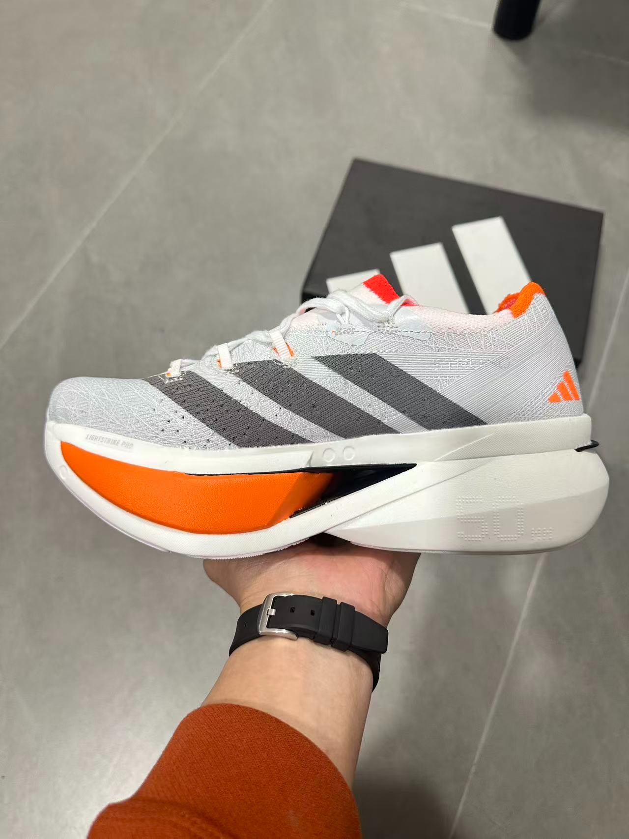 Adidas ADIZERO PRIME X3 STRUNG (Cloud White / Grey / Solar Red colorway) Shoes