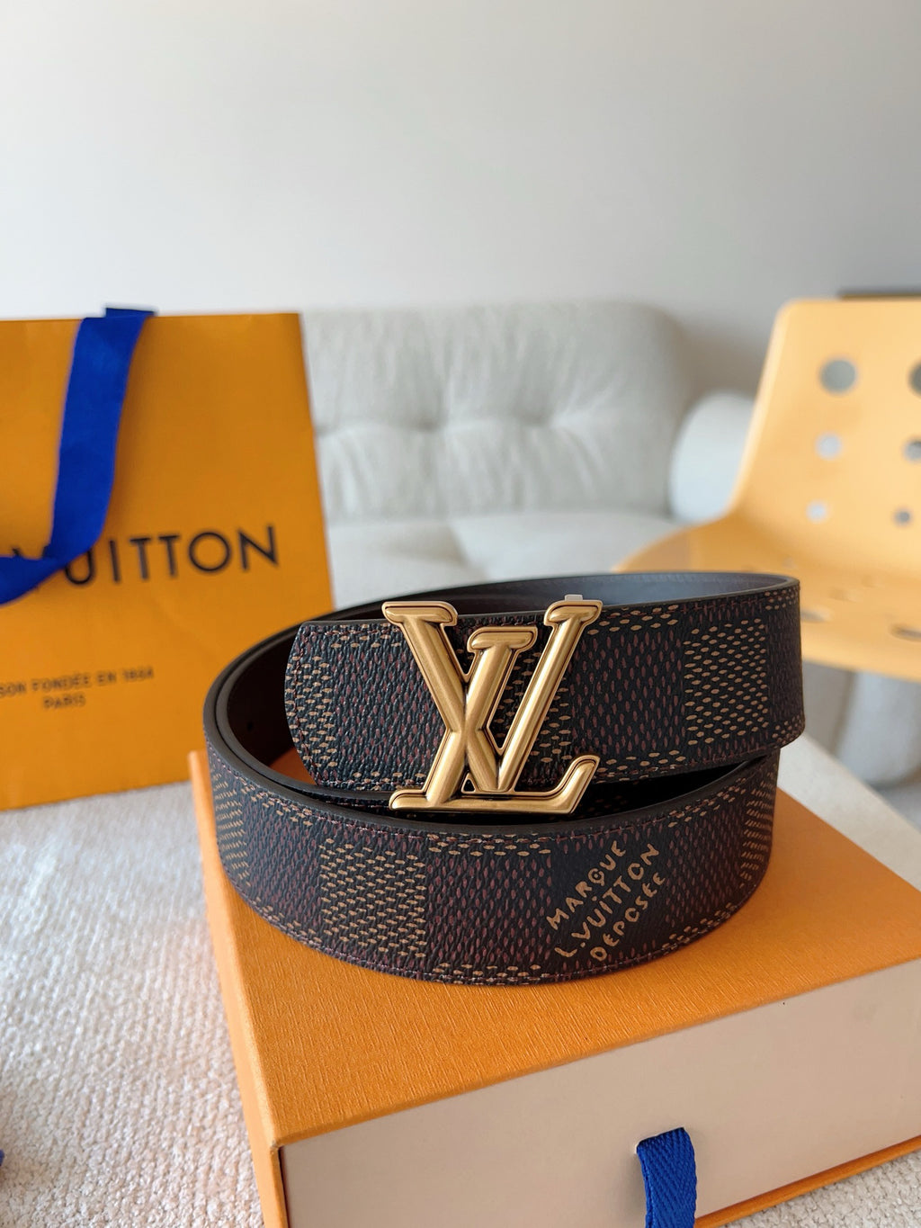 Black Dot Damier Pattern Men Belt Silver Metal LV Buckle Formal Dress Belt