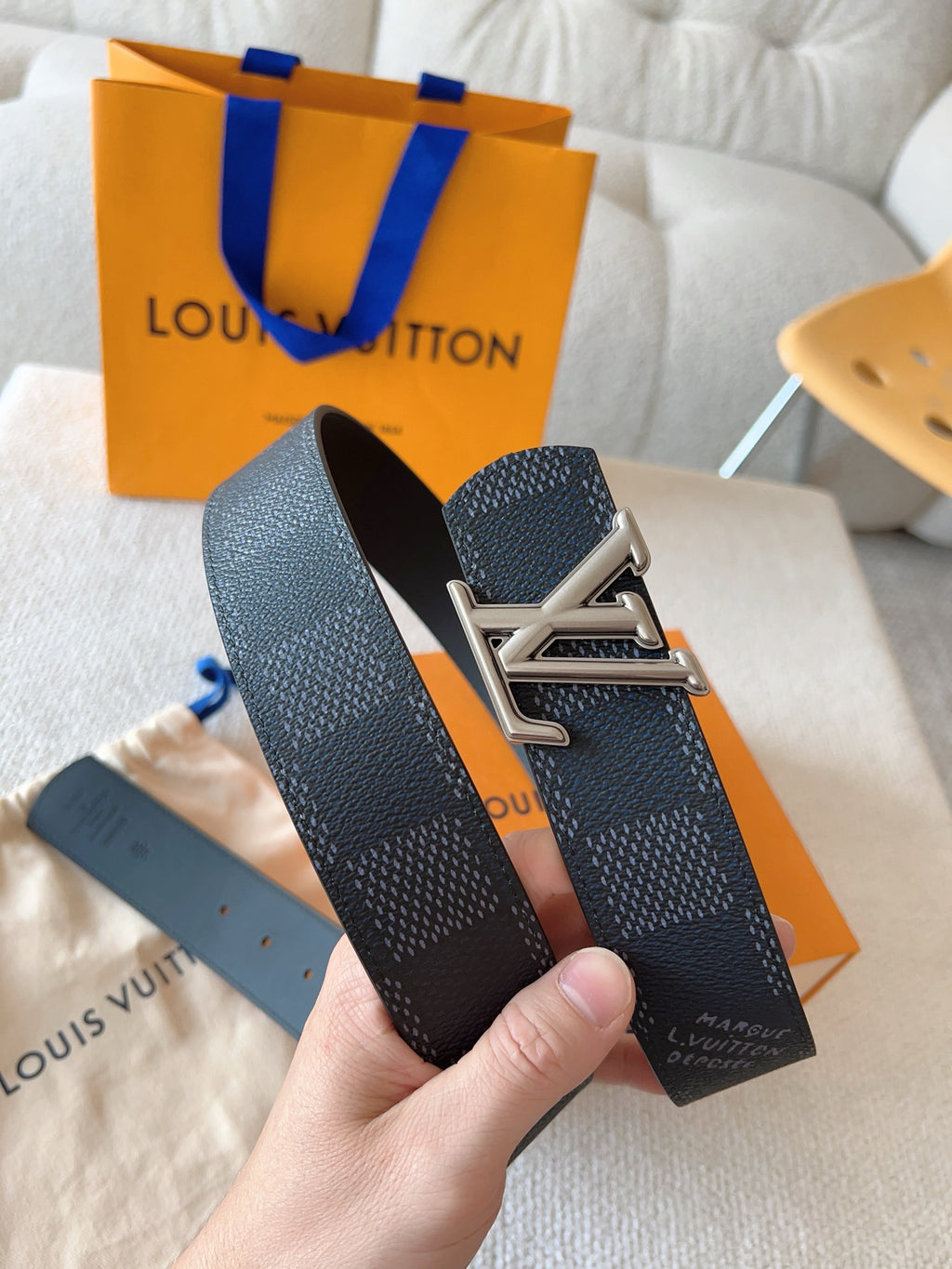 Black Dot Damier Pattern Men Belt Silver Metal LV Buckle Formal Dress Belt