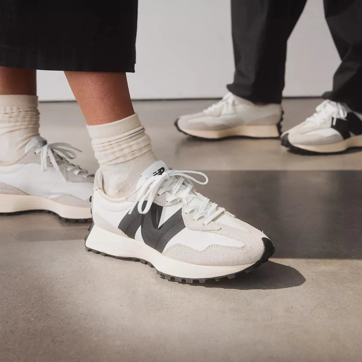 New Balance Women's 327 in Sea Salt with White and Black Shoe