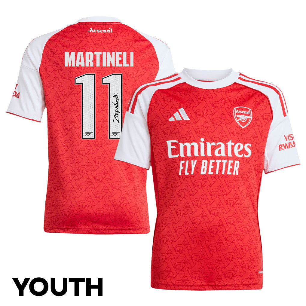 Gabriel Martinelli 11 Signature Arsenal 25/26 Home YOUTH Soccer Jersey - White/Red