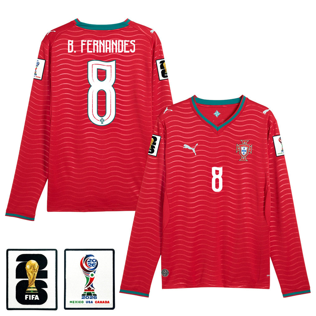 Bruno Fernandes 8 Portugal National Team 2026 Home Long Sleeve Soccer Jersey - Red