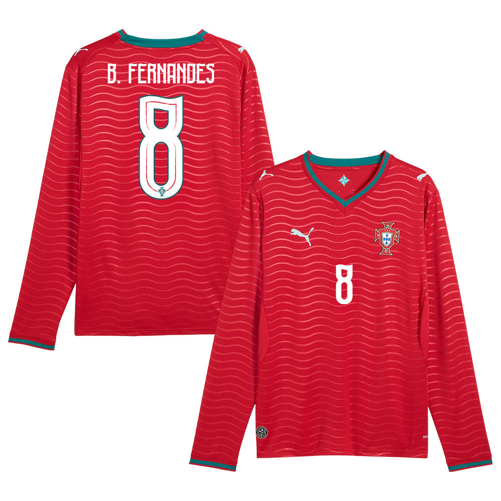 Bruno Fernandes 8 Portugal National Team 2026 Home Long Sleeve Soccer Jersey - Red