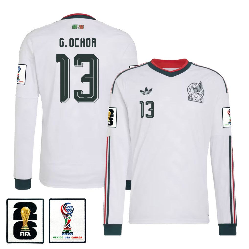Guillermo Ochoa 13 Mexico National Team 2026 Away Long Sleeve Soccer Jersey - White