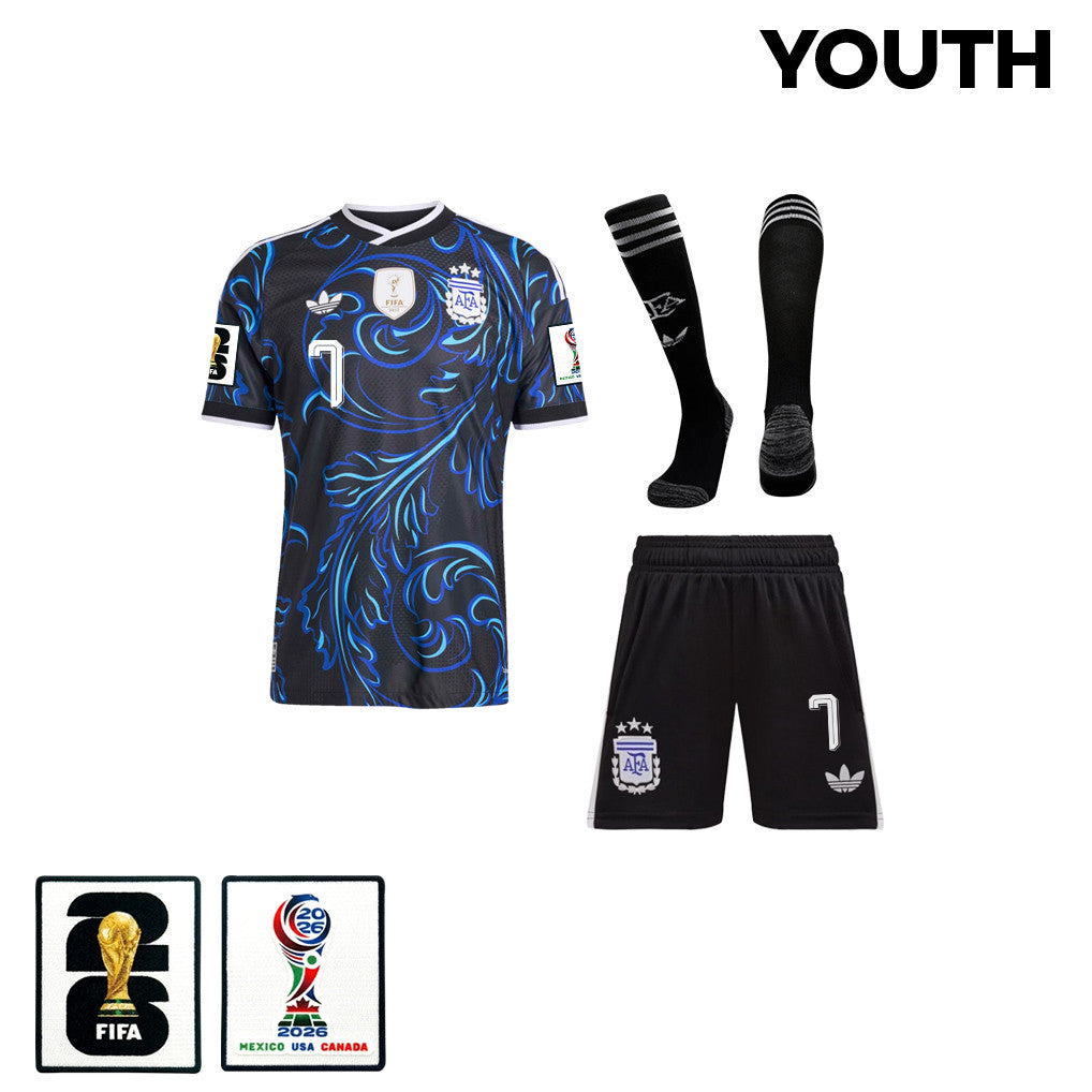 Rodrigo De Paul 7 Argentina 2026 YOUTH Away Kit Set – Black Soccer