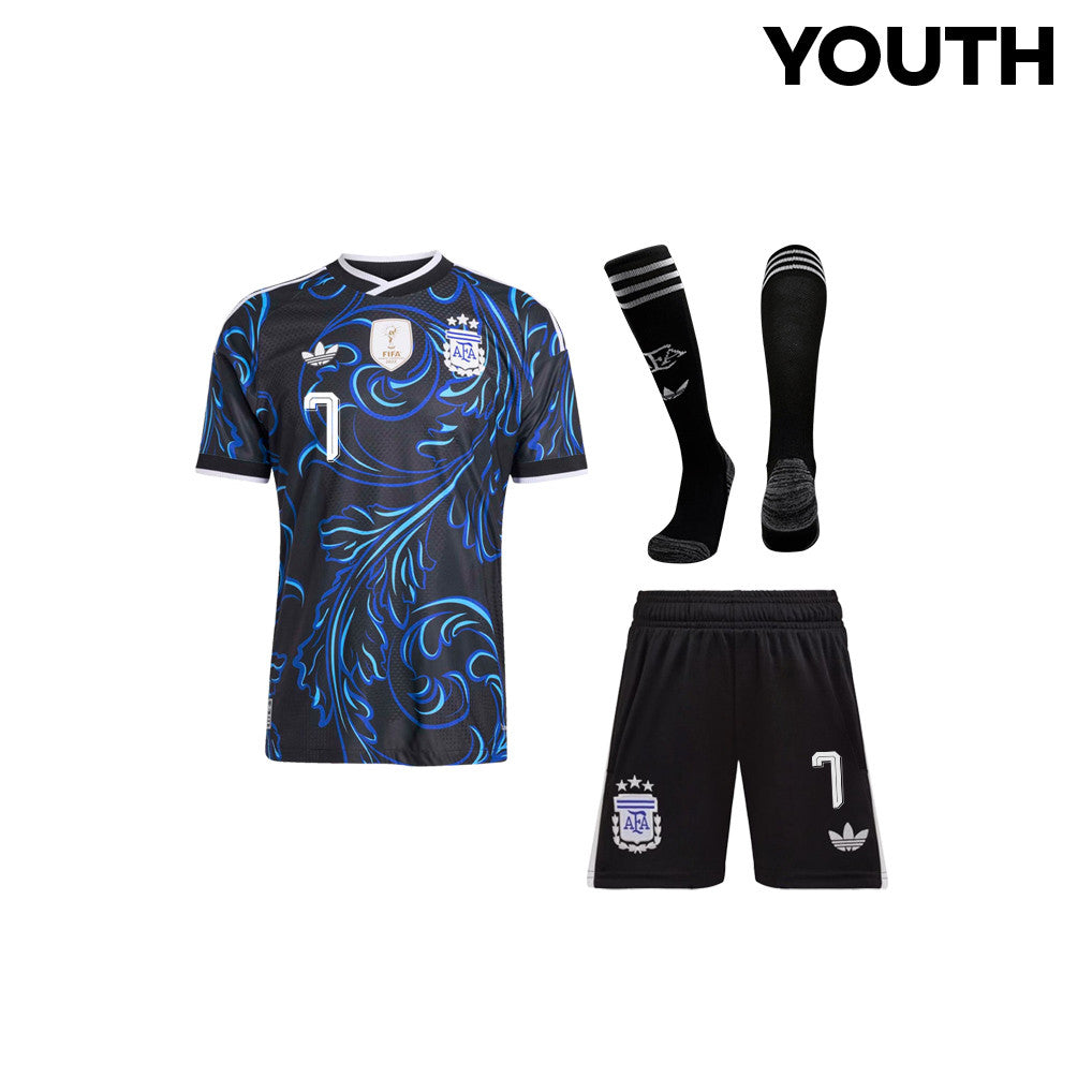 Rodrigo De Paul 7 Argentina 2026 YOUTH Away Kit Set – Black Soccer