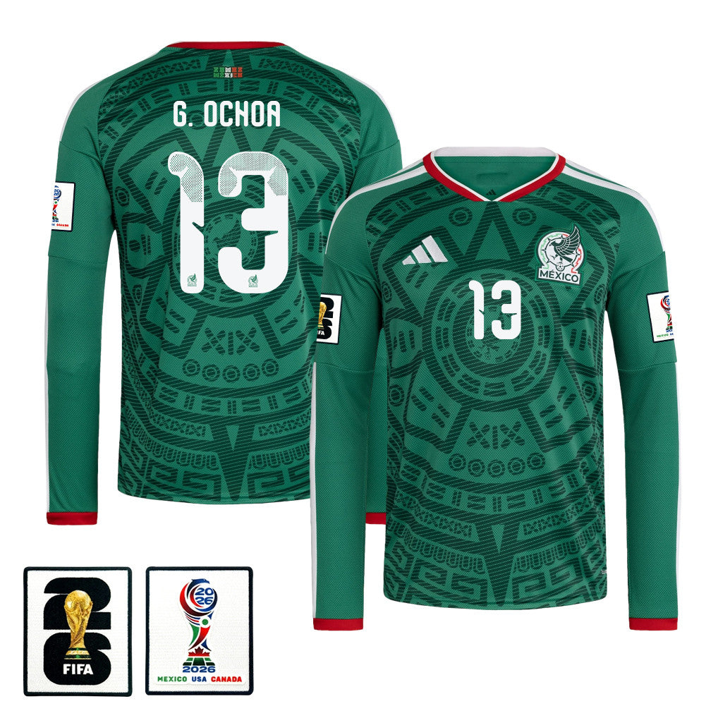 Guillermo Ochoa 13 Mexico National Team 2026 Home Long Sleeve Soccer Jersey - Green