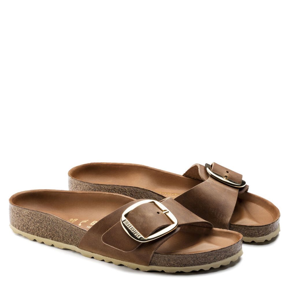 Birkenstock Women's Madrid Big Buckle Oiled Leather in Cognac Sandals