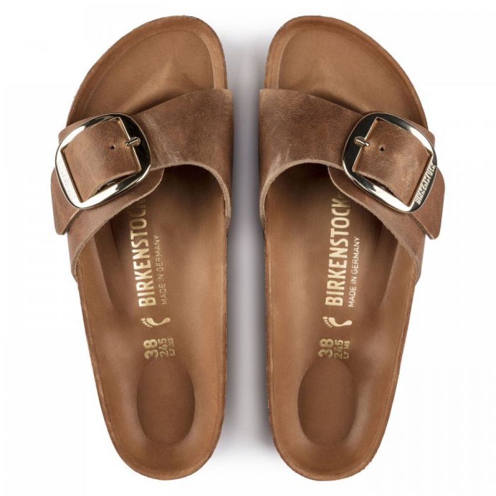 Birkenstock Women's Madrid Big Buckle Oiled Leather in Cognac Sandals