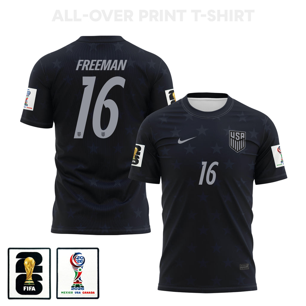 Alex Freeman 16 USMNT 2026 Away 3D T-Shirt Fully Soccer Printed – Unisex, Black