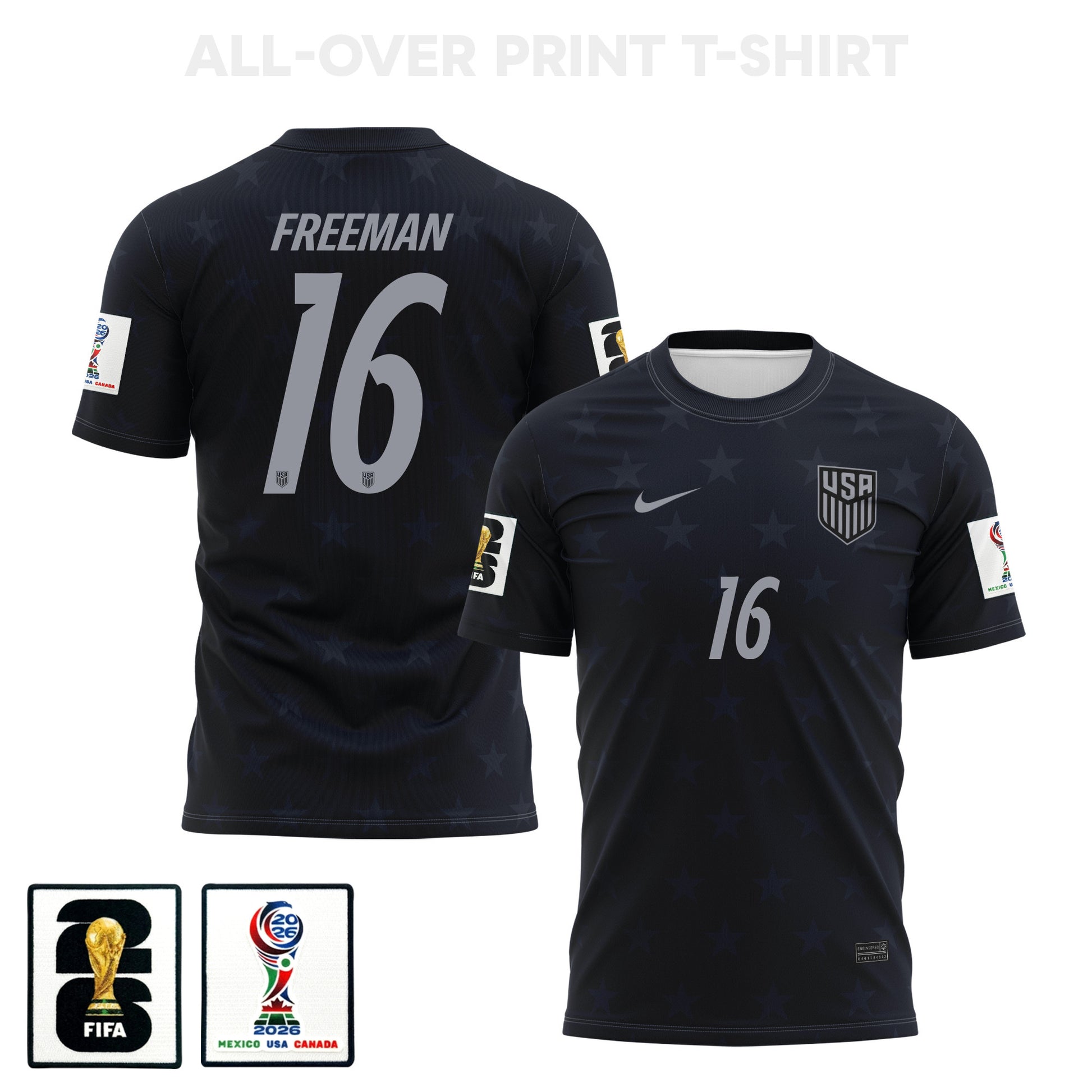 Alex Freeman 16 USMNT 2026 Away 3D T-Shirt Fully Soccer Printed – Unisex, Black