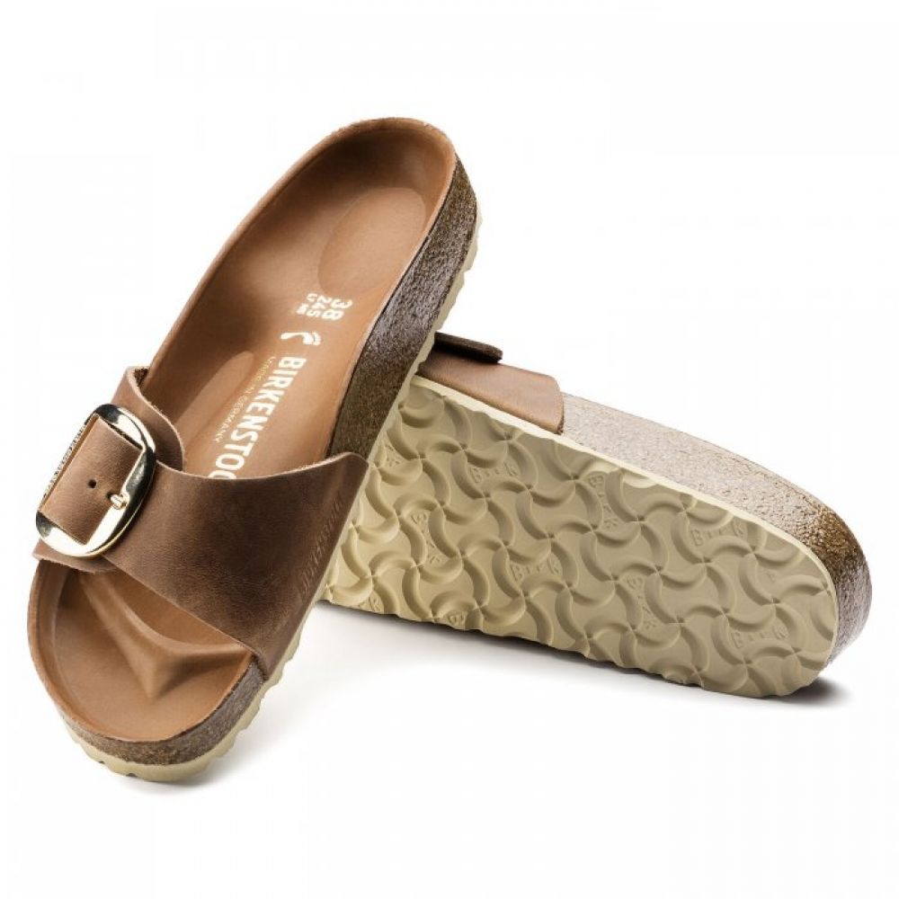 Birkenstock Women's Madrid Big Buckle Oiled Leather in Cognac Sandals