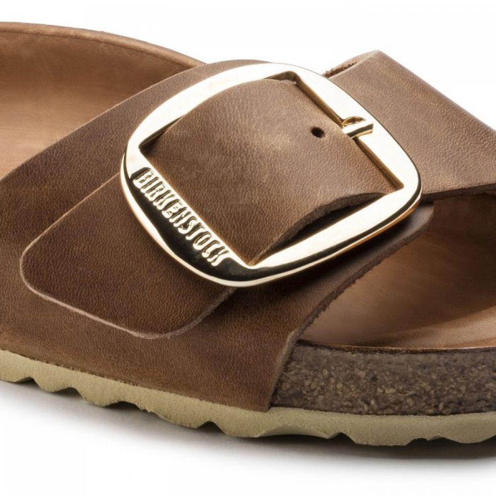 Birkenstock Women's Madrid Big Buckle Oiled Leather in Cognac Sandals