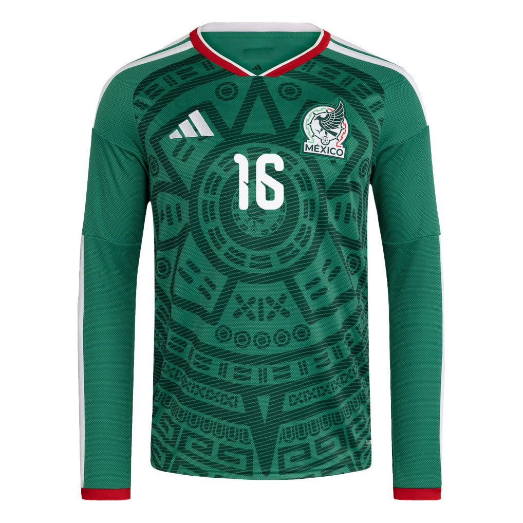 Julián Quiñones 16 Mexico National Team 2026 Home Long Sleeve Soccer Jersey - Green