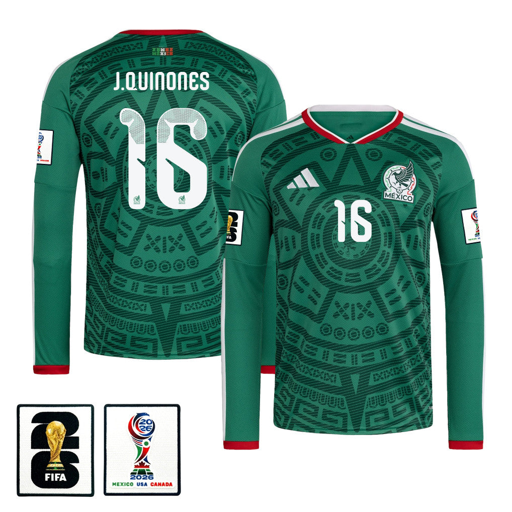Julián Quiñones 16 Mexico National Team 2026 Home Long Sleeve Soccer Jersey - Green
