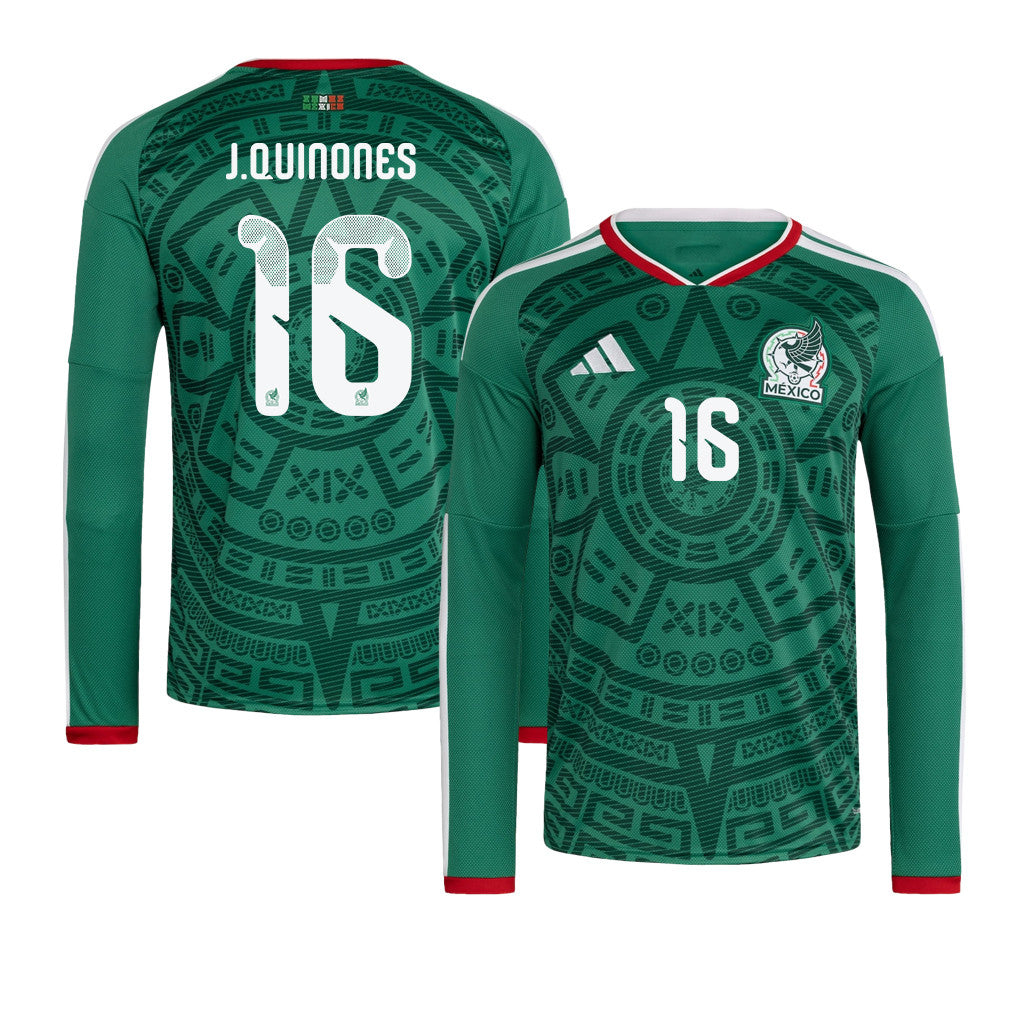 Julián Quiñones 16 Mexico National Team 2026 Home Long Sleeve Soccer Jersey - Green