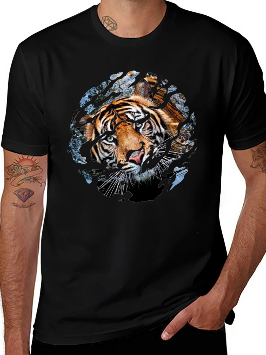 Tiger Graphic Print Crew Neck T-Shirt