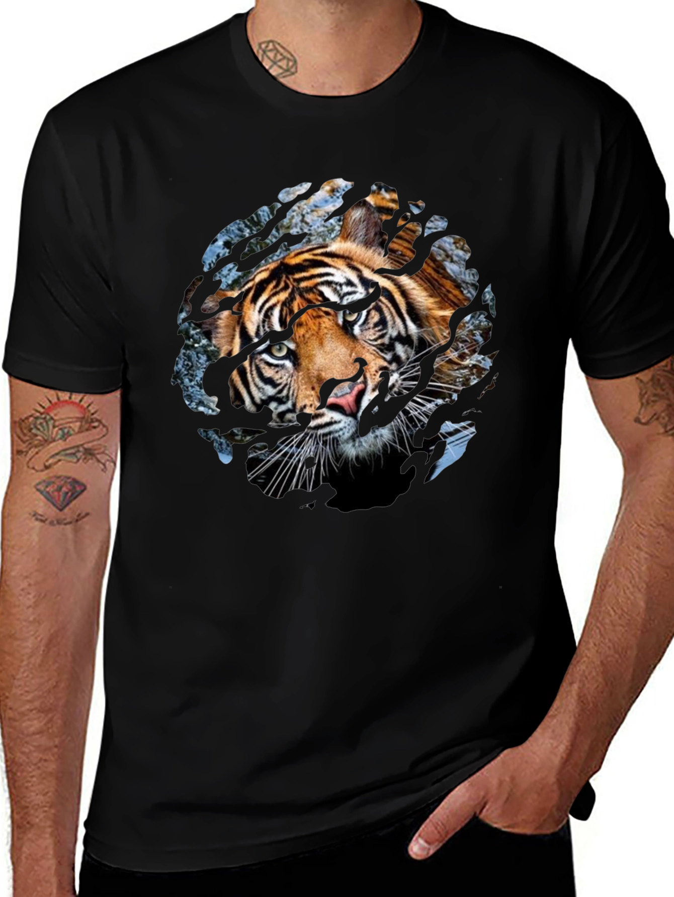 Tiger Graphic Print Crew Neck T-Shirt