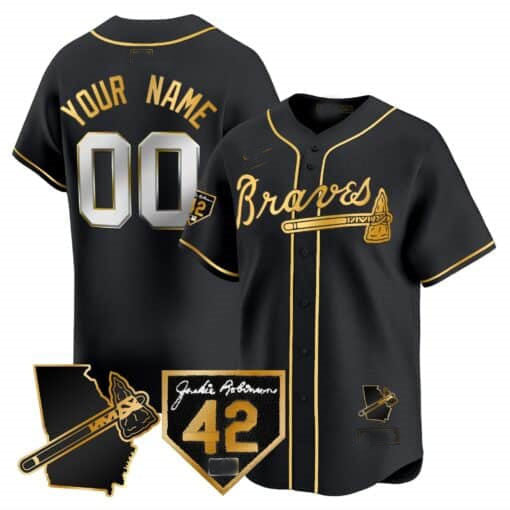 Atlanta Braves 2024 Robinson & Georgia Patch Vapor Premier Limited Custom Jersey ��� Black Gold Baseball Jersey