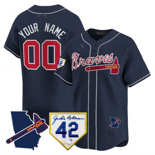 Atlanta Braves 2024 Robinson & Georgia Patch Vapor Premier Limited Custom Jersey ��� Navy Baseball Jersey