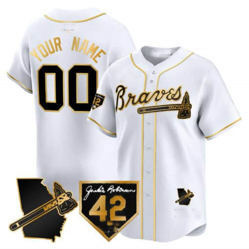 Atlanta Braves 2024 Robinson & Georgia Patch Vapor Premier Limited Custom Jersey ��� White Gold Baseball Jersey