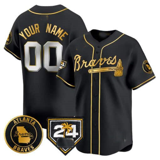 Atlanta Braves 2024 Spring Training Patch Vapor Premier Limited Custom Jersey Black Gold Baseball Jersey