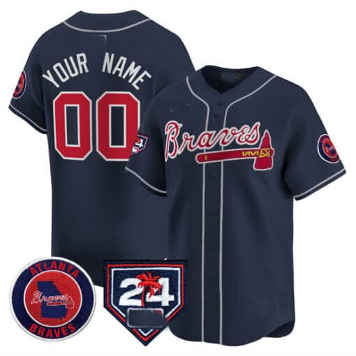 Atlanta Braves 2024 Spring Training Patch Vapor Premier Limited Custom Jersey ��� Navy Baseball Jersey