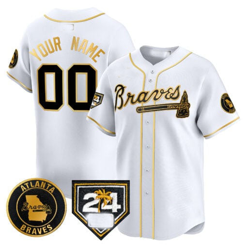 Atlanta Braves 2024 Spring Training Patch Vapor Premier Limited Custom Jersey ��� White Gold Baseball Jersey