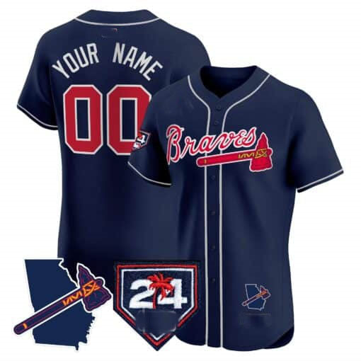 Atlanta Braves 2024 Spring Training & Georgia Patch Vapor Premier Elite Custom Jersey ���Navy Baseball Jersey