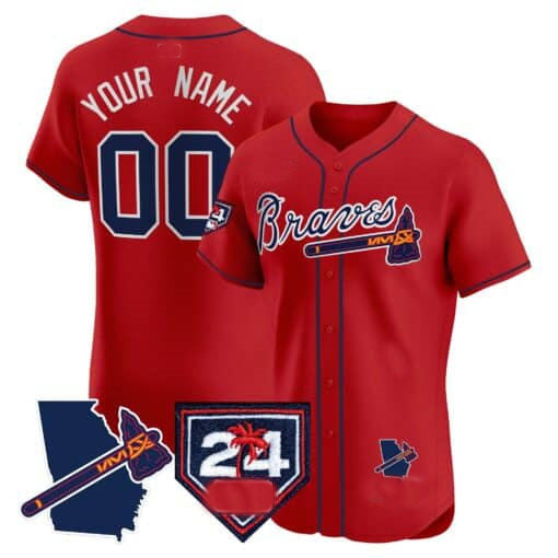 Atlanta Braves 2024 Spring Training & Georgia Patch Vapor Premier Elite Custom Jersey Red Baseball Jersey