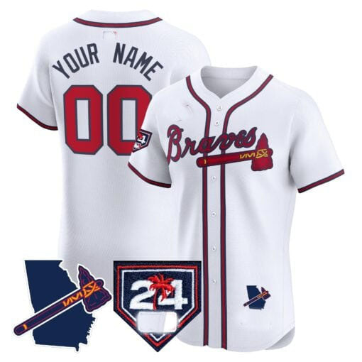Atlanta Braves 2024 Spring Training & Georgia Patch Vapor Premier Elite Custom Jersey ��� White Baseball Jersey