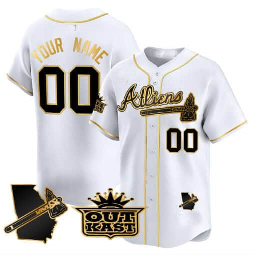Atlanta Braves Atliens Vapor Premier Limited Custom Jersey V2 ��� White Gold Baseball Jersey