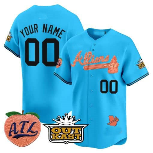 Atlanta Braves Atliens & Peach Vapor Premier Limited Custom Jersey Blue Baseball Jersey