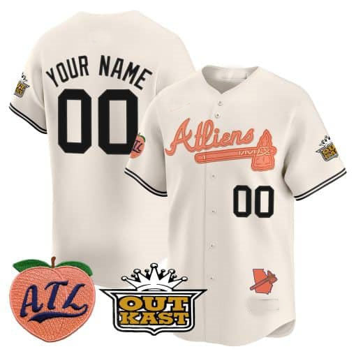 Atlanta Braves Atliens & Peach Vapor Premier Limited Custom Jersey ���Cream Baseball Jersey