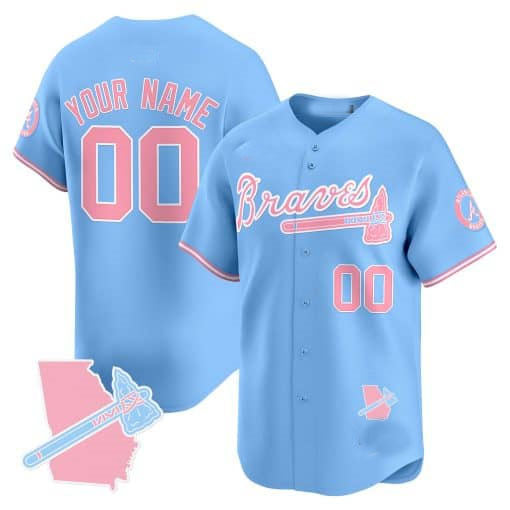 Atlanta Braves Bubblegum Pink Vapor Premier Limited Custom Jersey ��� Blue Baseball Jersey