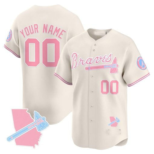 Atlanta Braves Bubblegum Pink Vapor Premier Limited Custom Jersey Cream Baseball Jersey