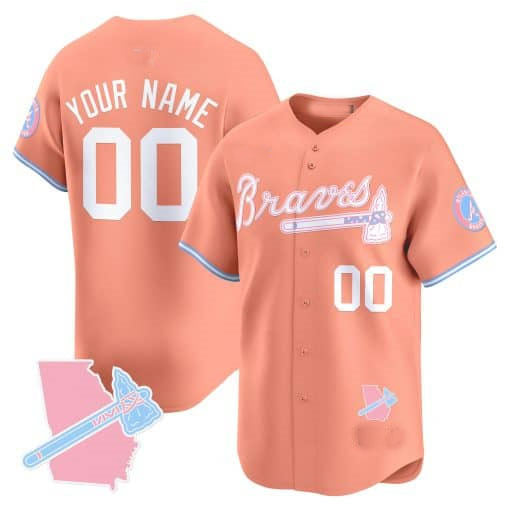 Atlanta Braves Bubblegum Pink Vapor Premier Limited Custom Jersey ��� Peach Baseball Jersey
