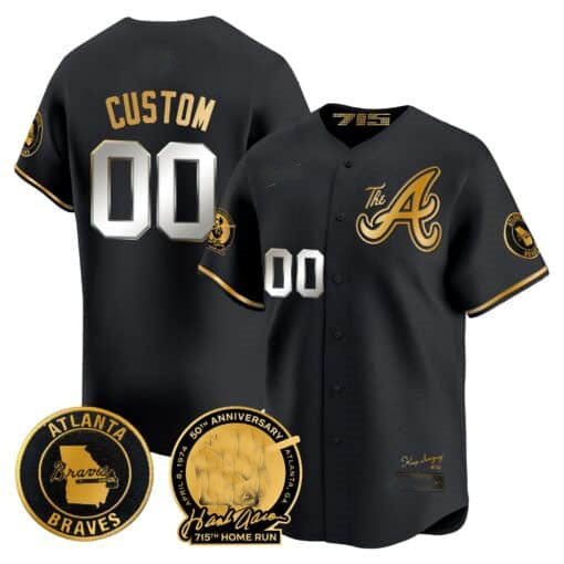 Atlanta Braves Hank Aaron 715th Home Run Patch Vapor Premier Limited Custom Jersey V2 All Stitched-Black Baseball Jersey