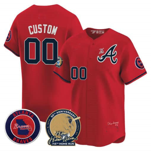 Atlanta Braves Hank Aaron 715th Home Run Patch Vapor Premier Limited Custom Jersey V2 ��� Red Baseball Jersey