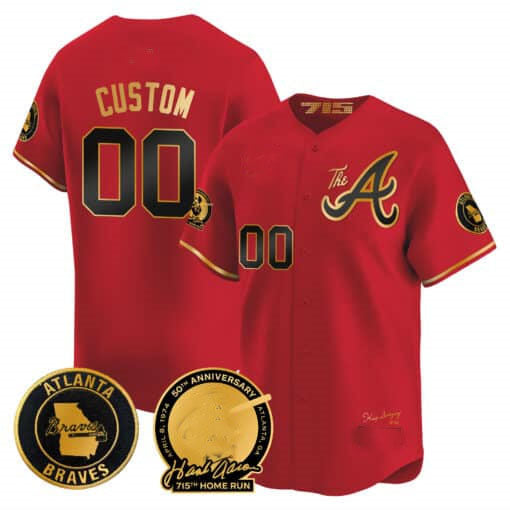 Atlanta Braves Hank Aaron 715th Home Run Patch Vapor Premier Limited Custom Jersey V2 ��� Red Glod Baseball Jersey
