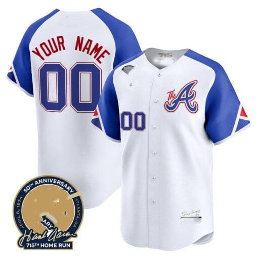 Atlanta Braves Hank Aaron 715th Home Run Patch Vapor Premier Limited Custom Jersey V2 White Baseball Jersey
