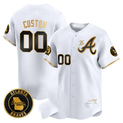 Atlanta Braves Hank Aaron 715th Home Run Patch Vapor Premier Limited Custom Jersey V2 White Gold Baseball Jersey