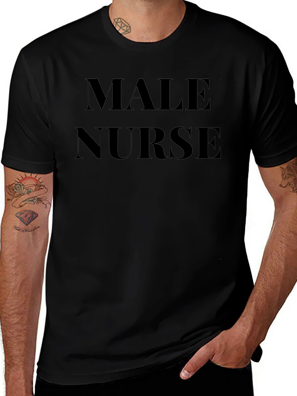 Male Nurse T-Shirt - Black Crew Neck Tee