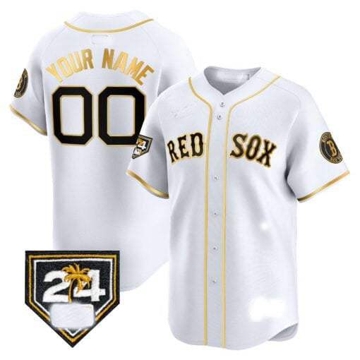 Boston Red Sox 2024 Spring Training Patch Vapor Premier Limited Custom Jersey  -  White Gold Baseball Jersey