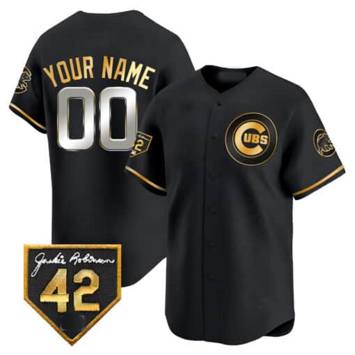 Chicago Cubs 2024 Jackie Robinson Patch Vapor Premier Limited Custom Jersey V2  -  All Stitched-Black Baseball Jersey