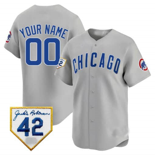 Chicago Cubs 2024 Jackie Robinson Patch Vapor Premier Limited Custom Jersey V2  -  Gray Baseball Jersey